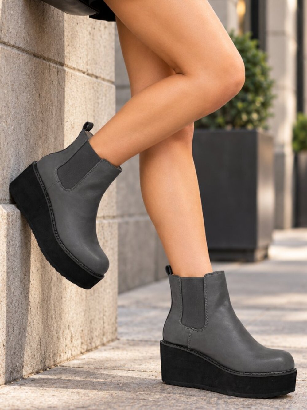 Women’s Platform Chelsea Boots Wedge Heel Pull On Elastic Side Ankle Booties